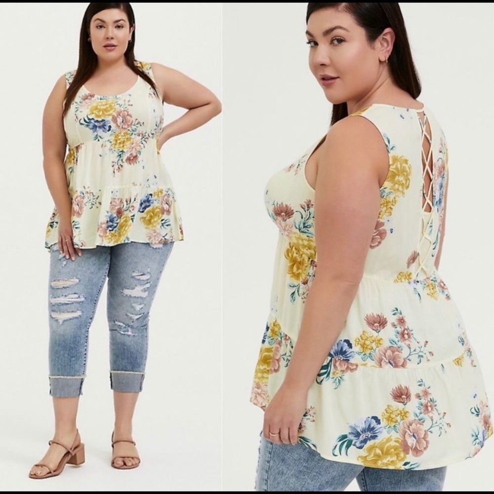 Torrid floral challis lattice back tunic tank